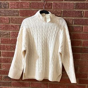 Abercrombie & Fitch Cream Cable Easy Funnel Neck Knit Sweater